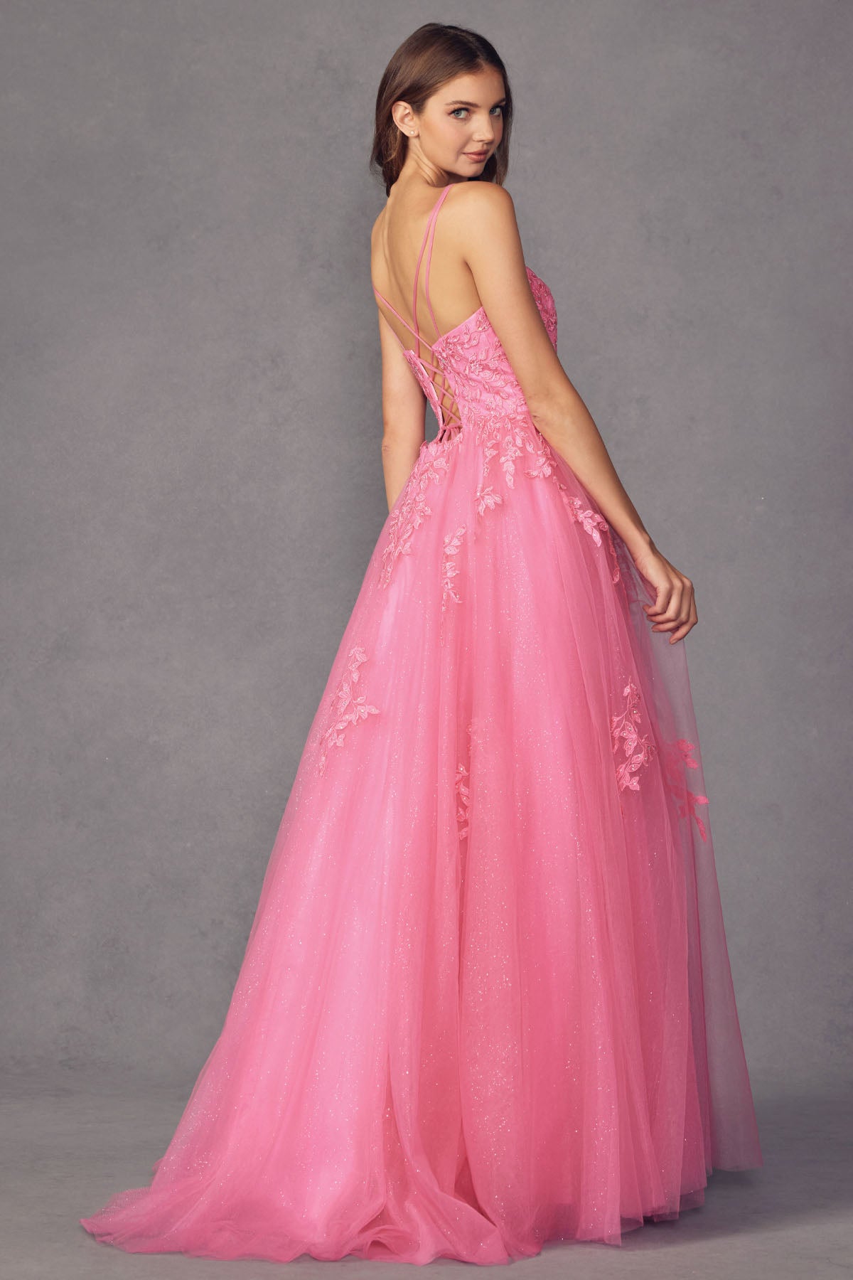 Floral applique tulle prom ball gown-smcdress