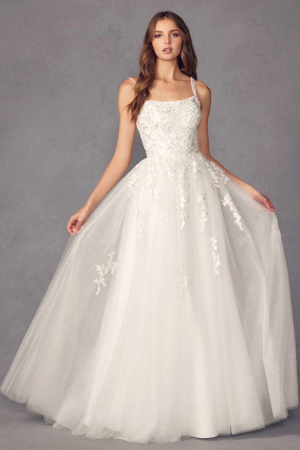 Floral applique tulle prom ball gown-smcdress