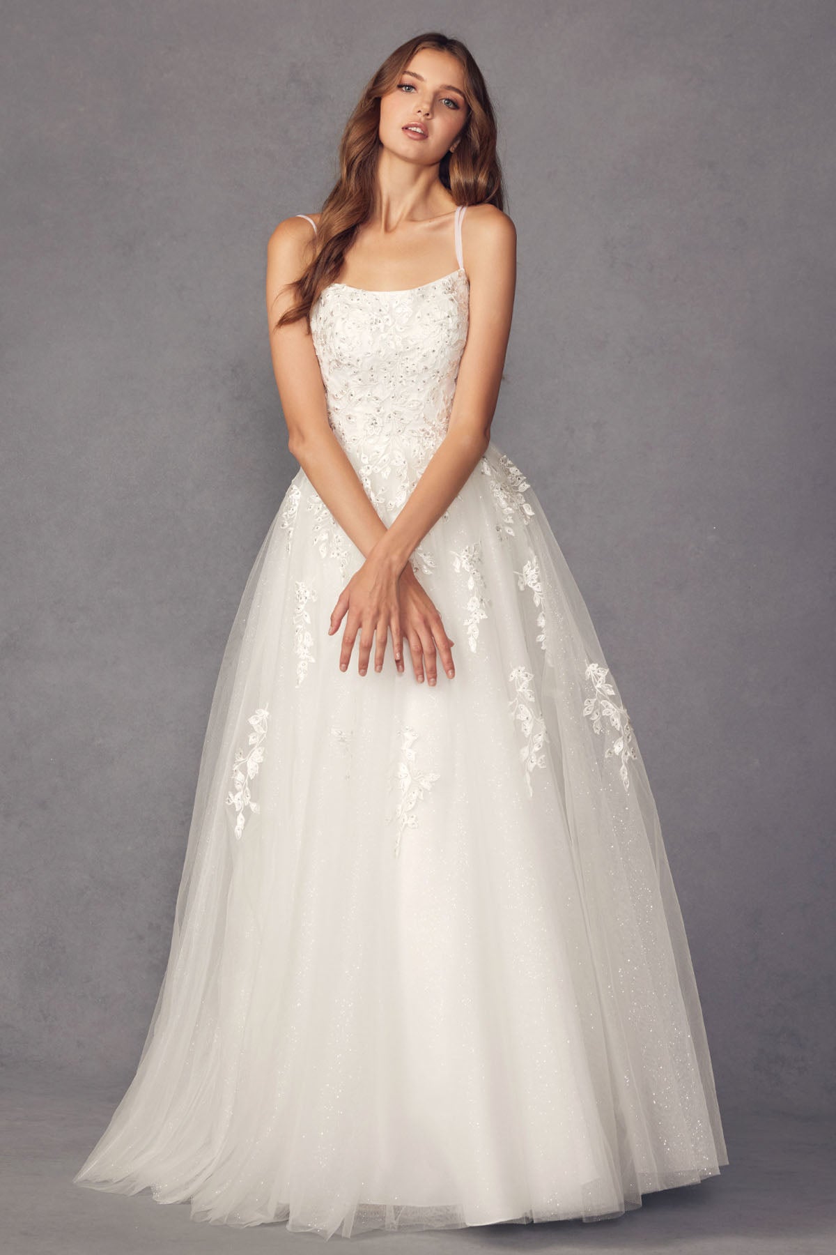 Floral applique tulle prom ball gown-smcdress