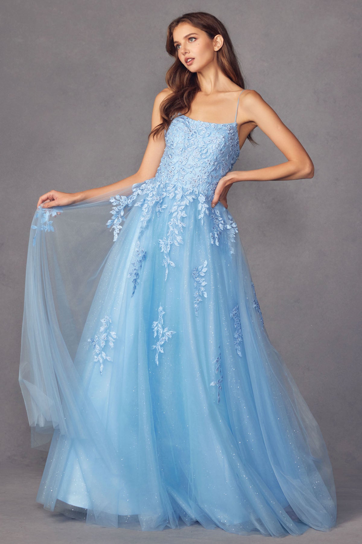 Floral applique tulle prom ball gown-smcdress