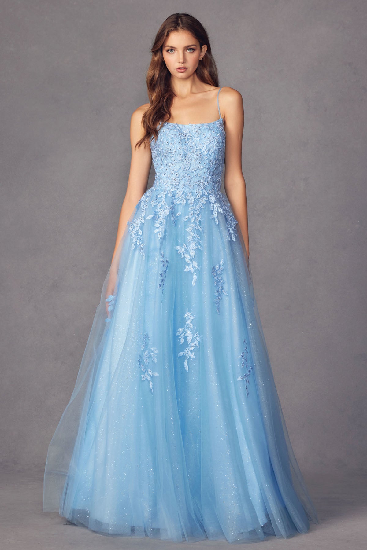 Floral applique tulle prom ball gown-smcdress