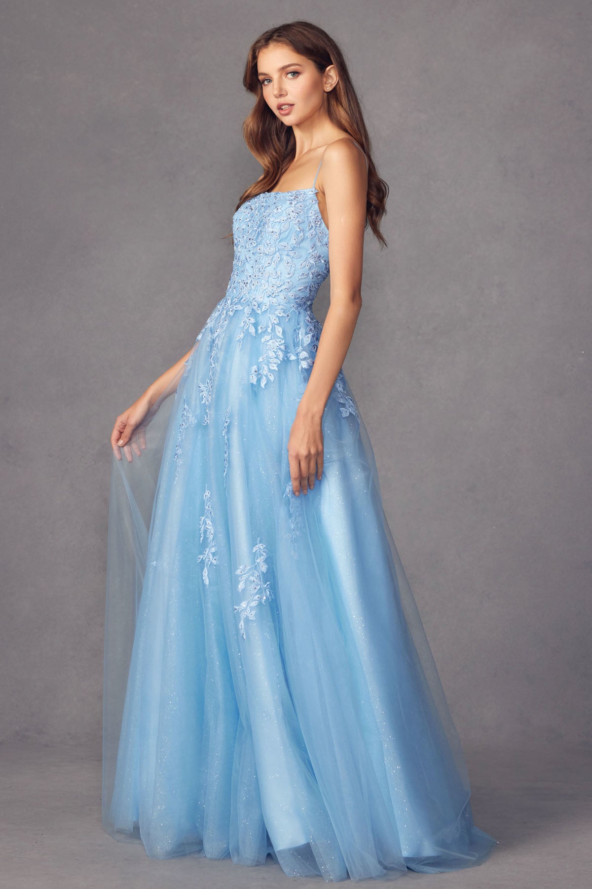 Floral applique tulle prom ball gown-smcdress