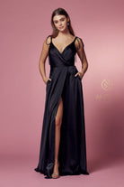 Double-breasted spaghetti-strap dress with high slit and long silhouette-smcdress