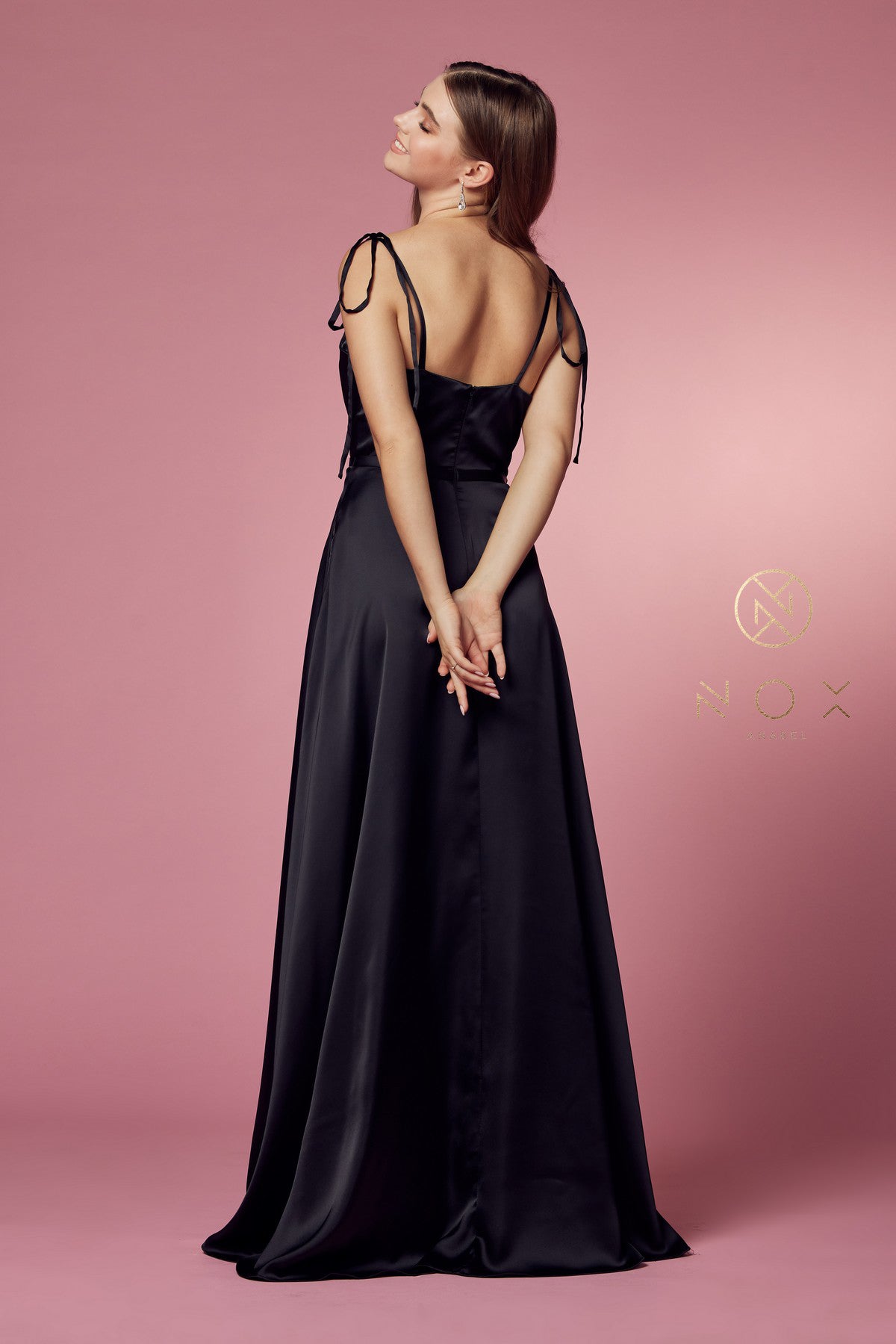 Double-breasted spaghetti-strap dress with high slit and long silhouette-smcdress