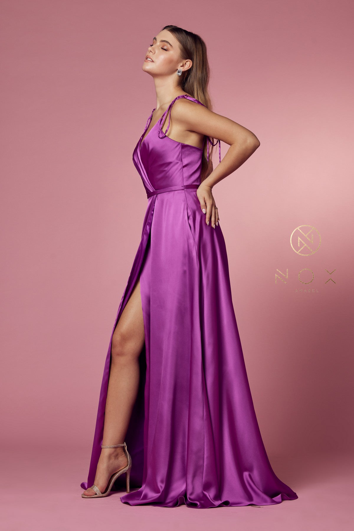 Double-breasted spaghetti-strap dress with high slit and long silhouette-smcdress