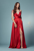 Double-breasted spaghetti-strap dress with high slit and long silhouette-smcdress