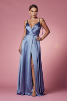 Double-breasted spaghetti-strap dress with high slit and long silhouette-smcdress