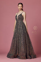 Sequin Illusion V-Neck A-Line Prom Dress-smcdress