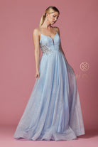 Glitter V-Neck Long Prom Dress-smcdress