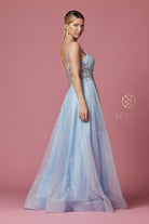 Glitter V-Neck Long Prom Dress-smcdress