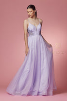 Glitter V-Neck Long Prom Dress-smcdress