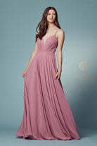 Plus Size Long V-Neck Chiffon Dress-smcdress