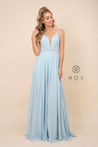 Plus Size Long V-Neck Chiffon Dress-smcdress