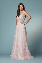 Embroidered Lace V-Neck A-Line Prom Dress-smcdress