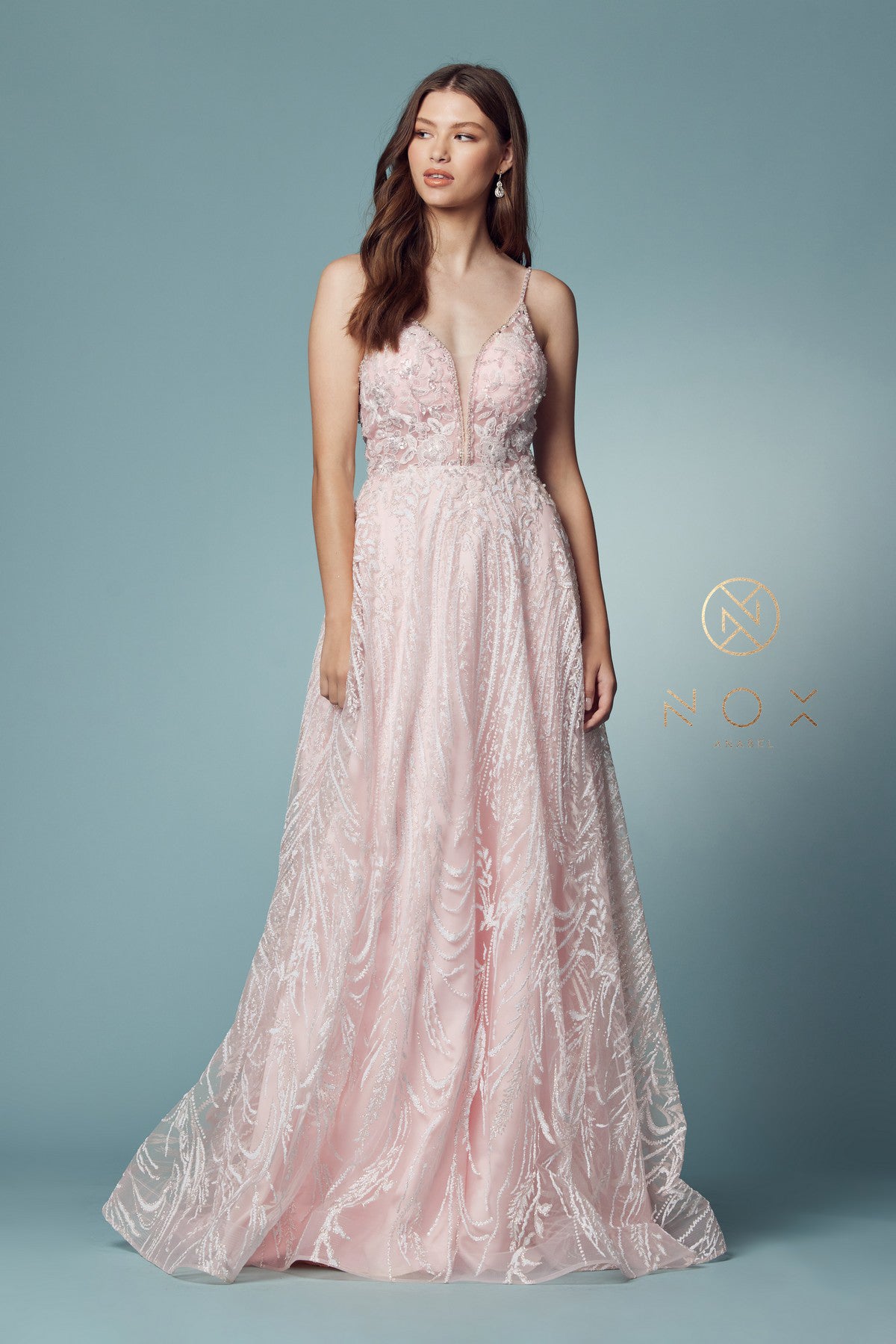 Embroidered Lace V-Neck A-Line Prom Dress-smcdress