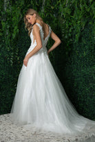 Long Wedding Dress with Deep V-Neck, Open V-Back-smcdress