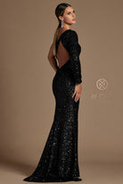 Sequin One-Shoulder Long-Sleeve High-Slit Prom Dress-smcdress