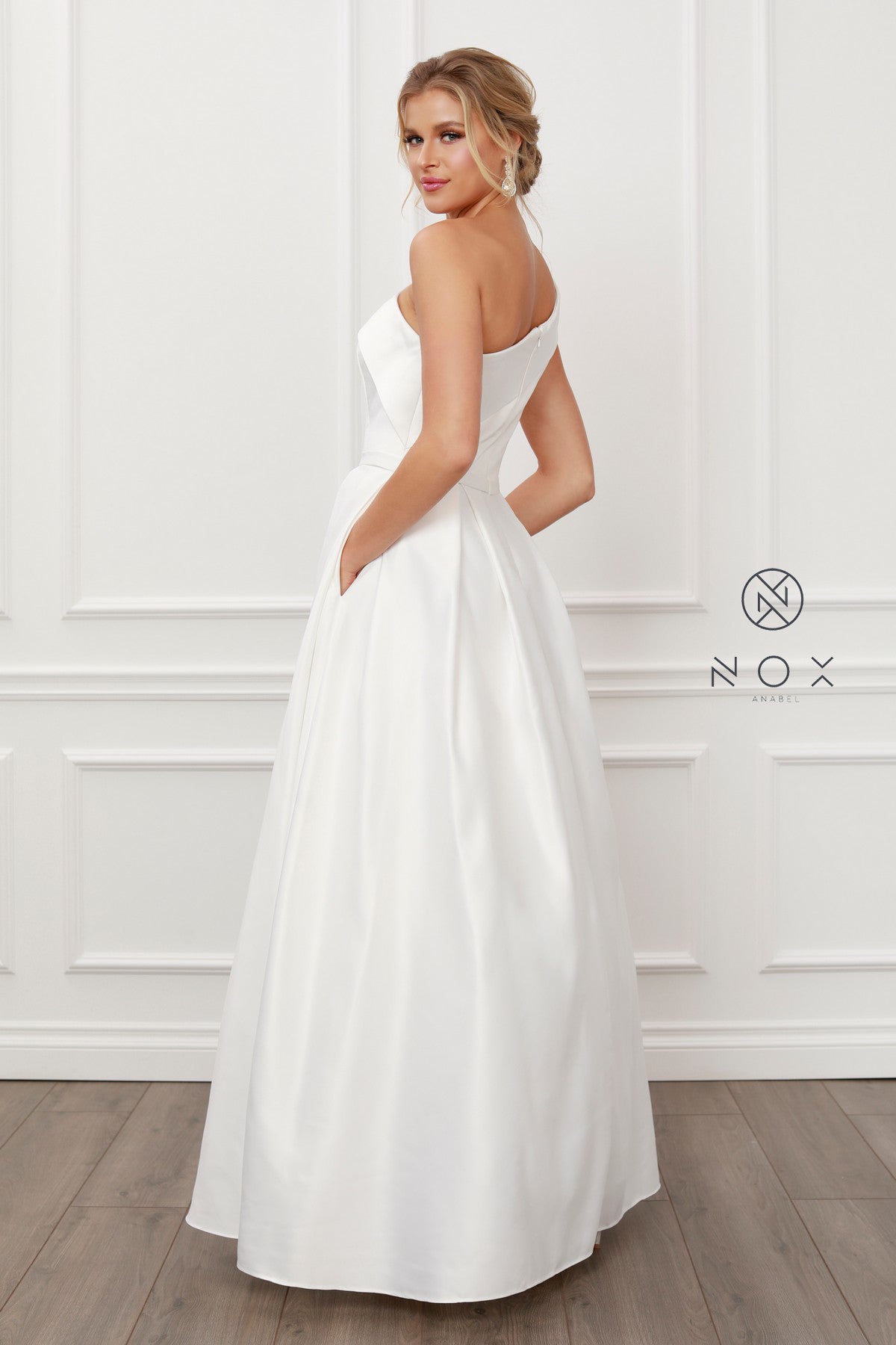 Elegant Satin A-Line Long Wedding Dress-smcdress