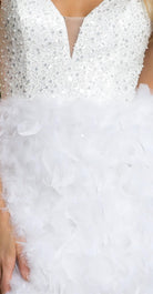 Sequin Bodice Feather Skirt Dress, Plunging Neck Short Cocktail-smcdress