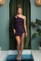 Sequin Cut-Out Shoulder Dress w/Front Slit-smcdress