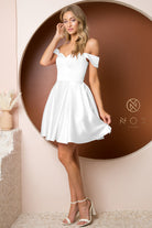 A-Line Off Shoulder Satin Dress With Pocket-smcdress