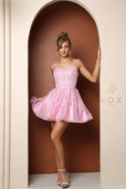 Embroidered Bodice Short Cocktail Dress w/ Sweetheart Neckline-smcdress