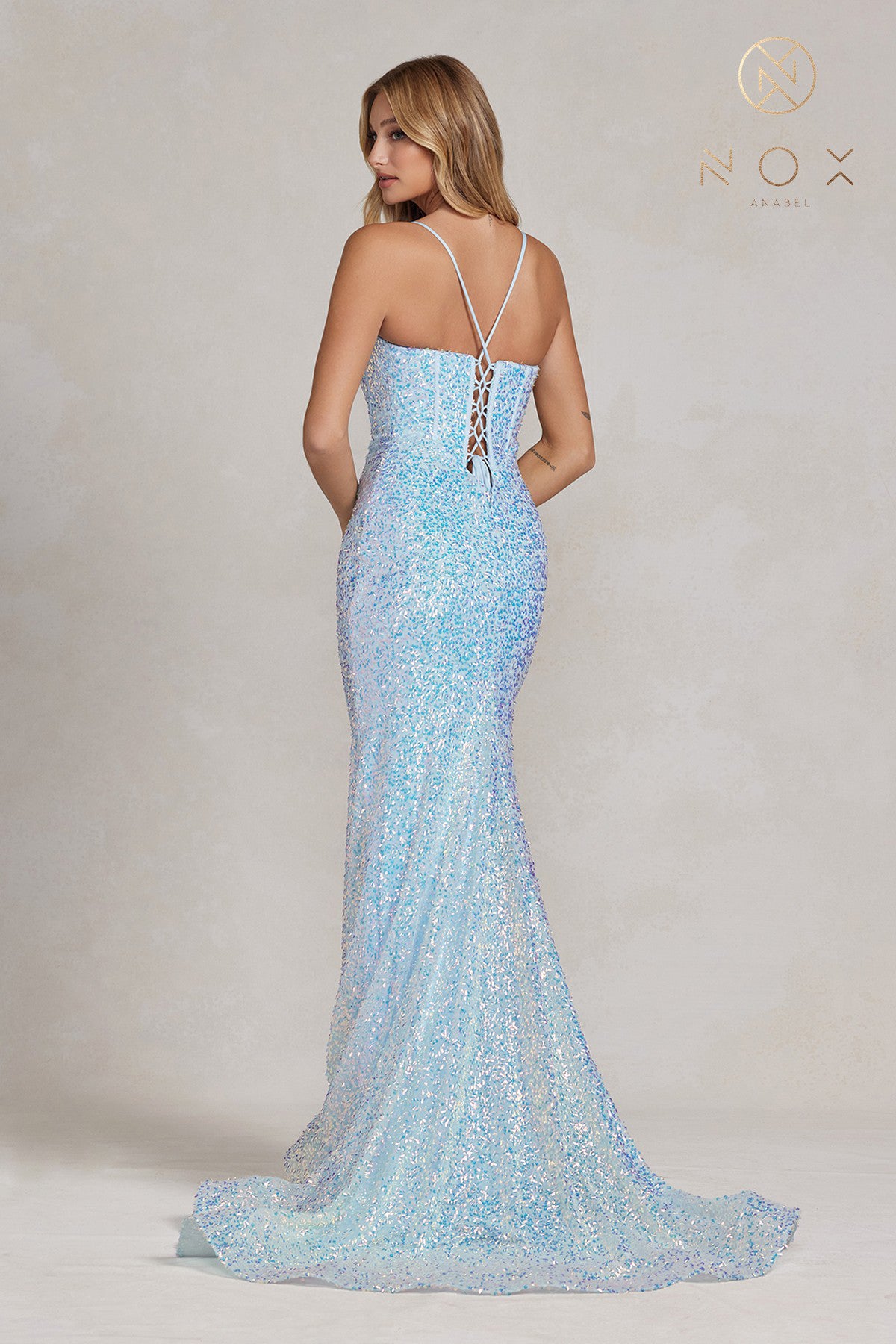 Embroidered Sequins Illusion V-Neck Open Back Mermaid Long Evening Dress-smcdress
