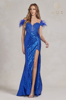 Off Shoulder Embellished Feather Illusion Sweetheart Long Prom Dress-smcdress