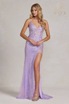 Embroidered, Sequined Appl. Side-Slit Spag.Strap Long Prom Dress-smcdress