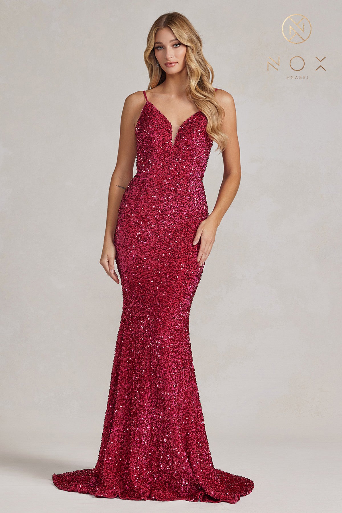 Sequin V-Back Mermaid Dress-smcdress