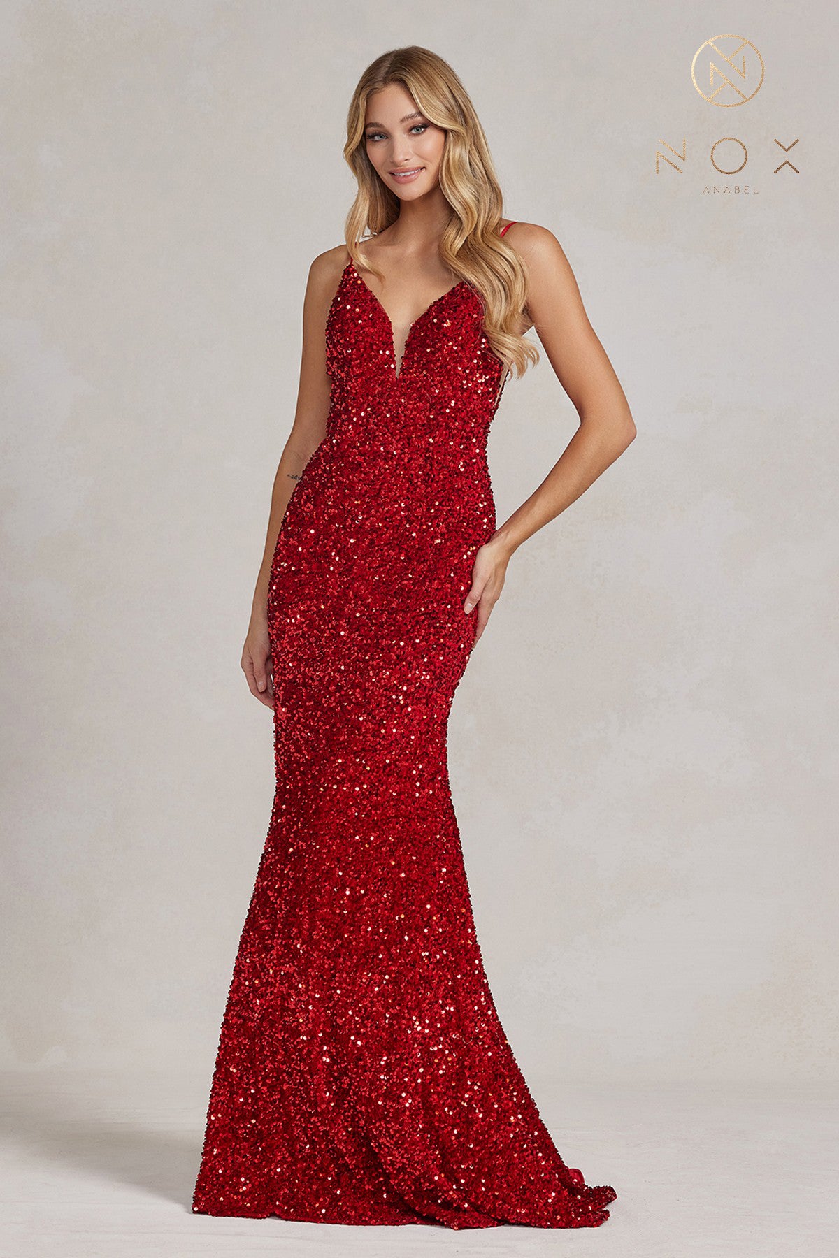 Sequin V-Back Mermaid Dress-smcdress