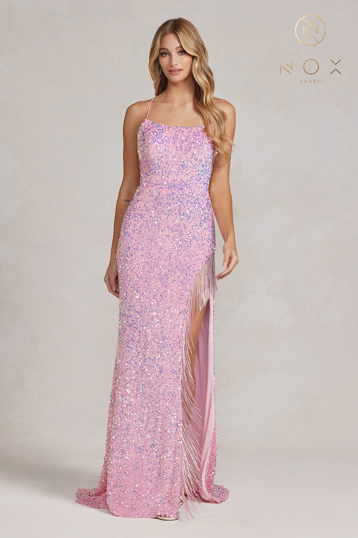 Embroidered Lace Straps & Side Slit Long Evening Dress-smcdress