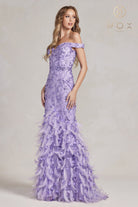 Off-shoulder Sweetheart Mermaid Dress with Feather Embellishment and Open Back-smcdress