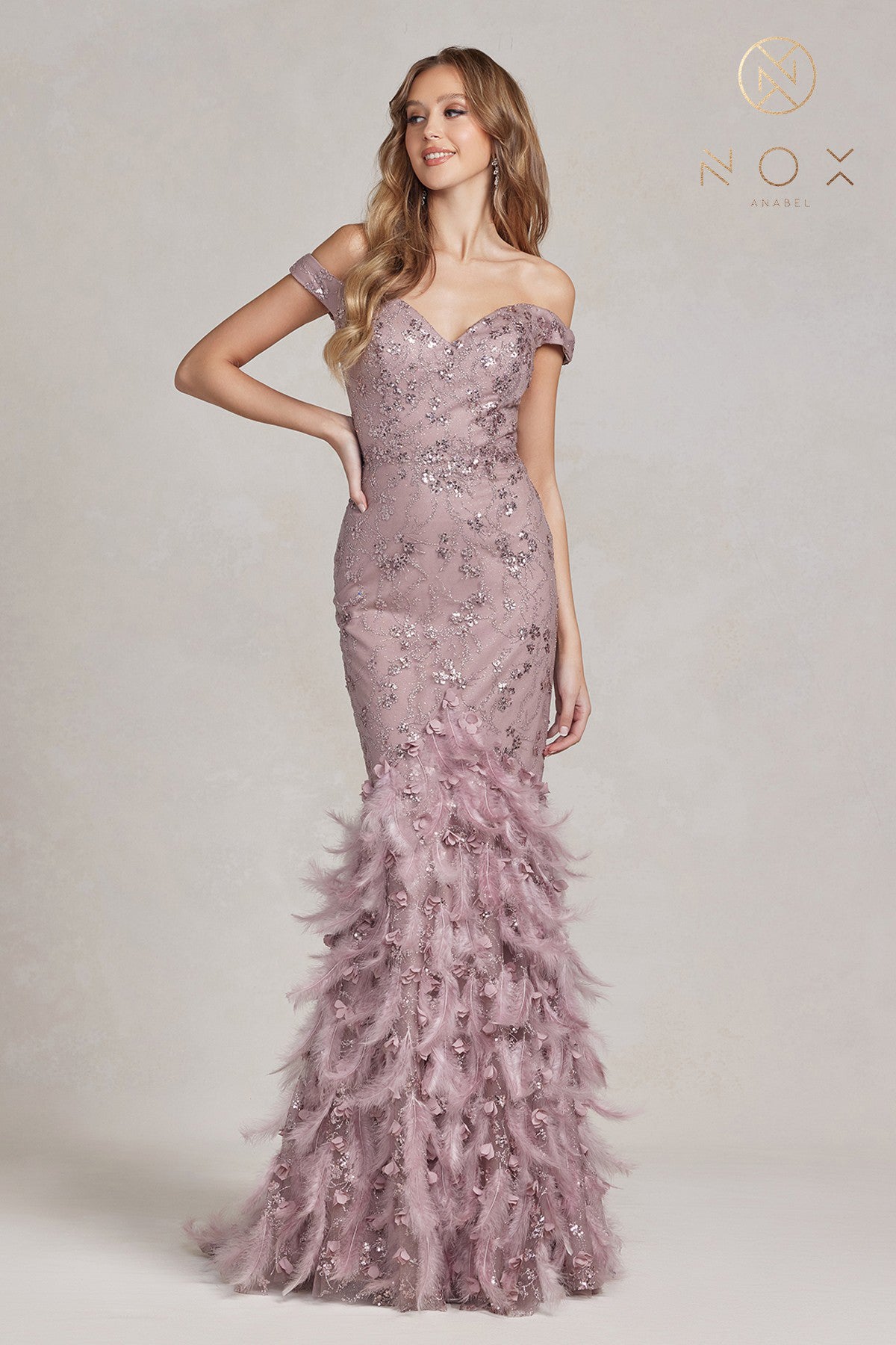 Off-shoulder Sweetheart Mermaid Dress with Feather Embellishment and Open Back-smcdress