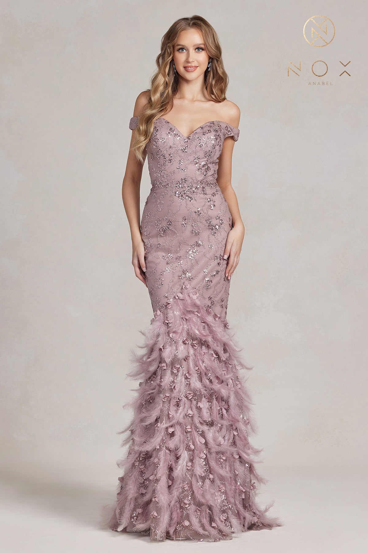 Off-shoulder Sweetheart Mermaid Dress with Feather Embellishment and Open Back-smcdress