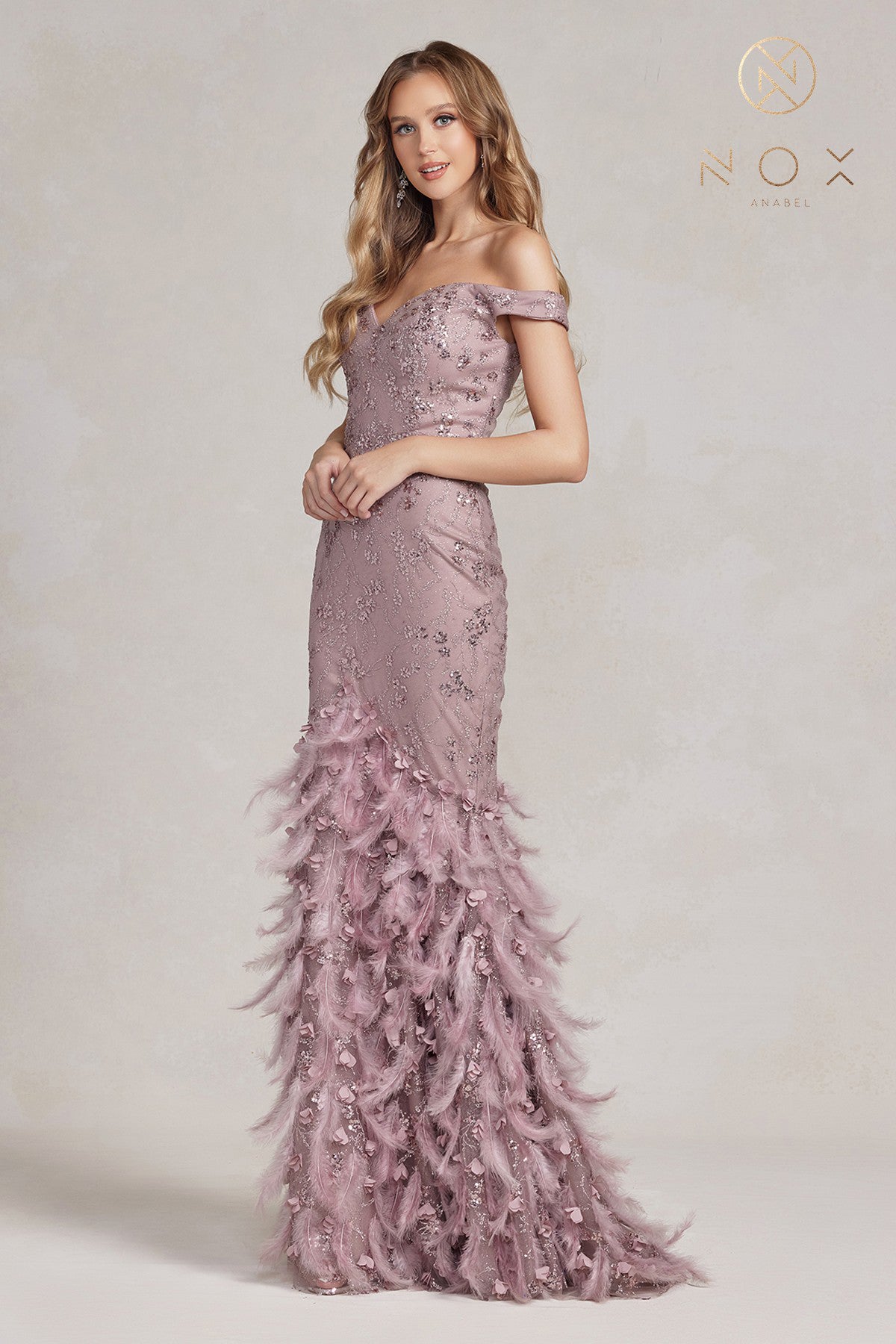 Off-shoulder Sweetheart Mermaid Dress with Feather Embellishment and Open Back-smcdress