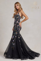 Mermaid Prom Dress, Embroidered Flower Lace, Open Criss Cross Back-smcdress