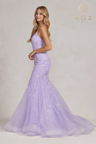 Mermaid Prom Dress, Embroidered Flower Lace, Open Criss Cross Back-smcdress