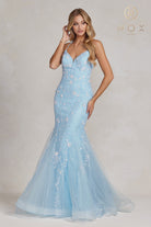 Mermaid Prom Dress, Embroidered Flower Lace, Open Criss Cross Back-smcdress