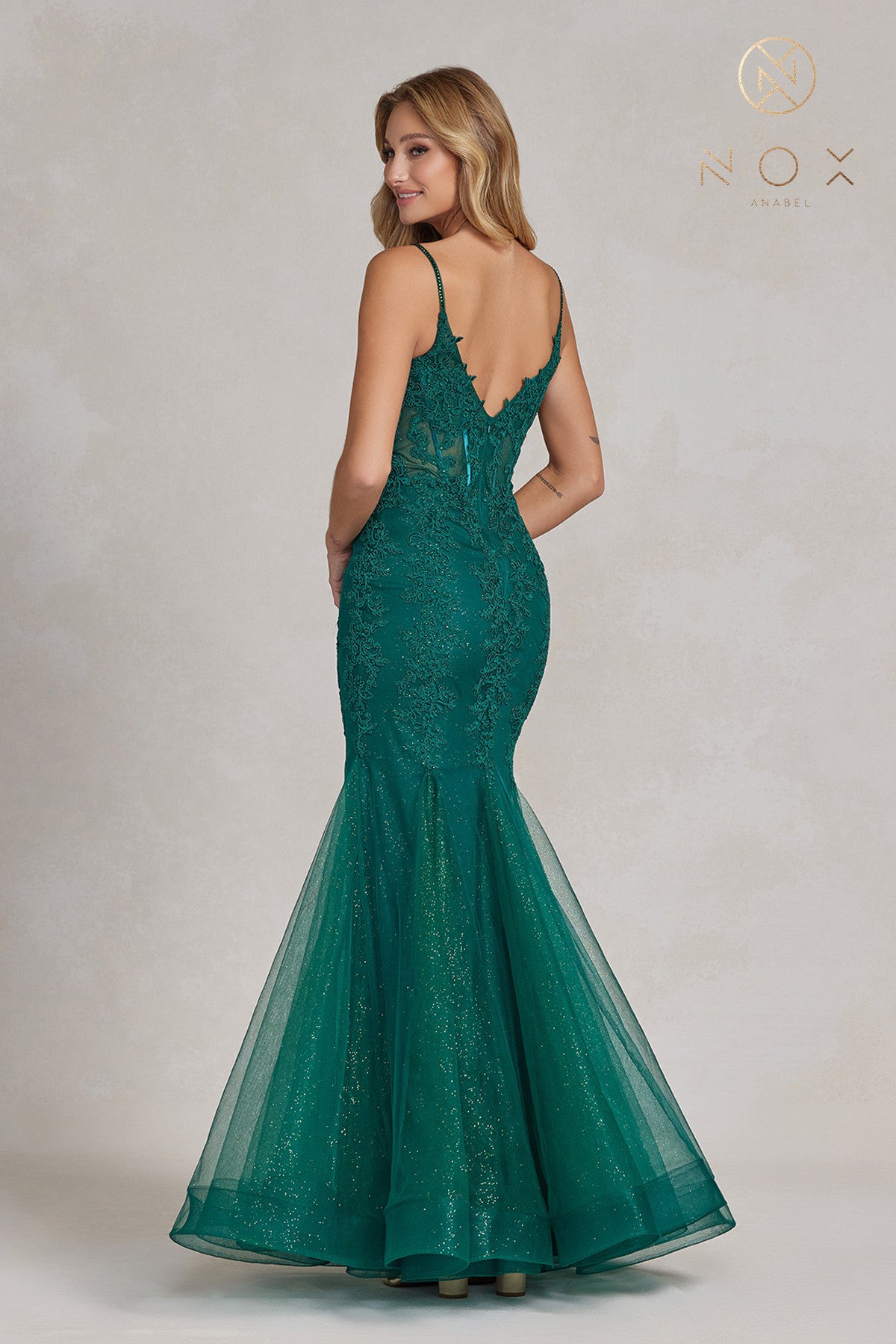 Embroidered Tulle Skirt Mermaid Dress-smcdress