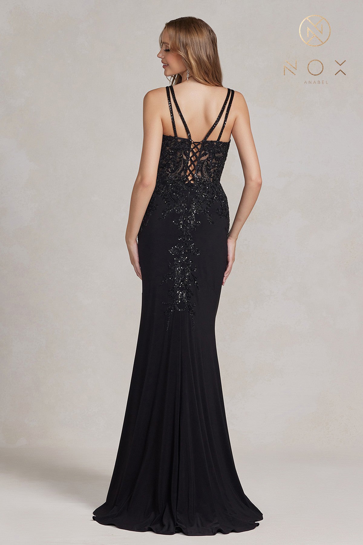 Double Spaghetti Strap Embroidered Long Dress-smcdress