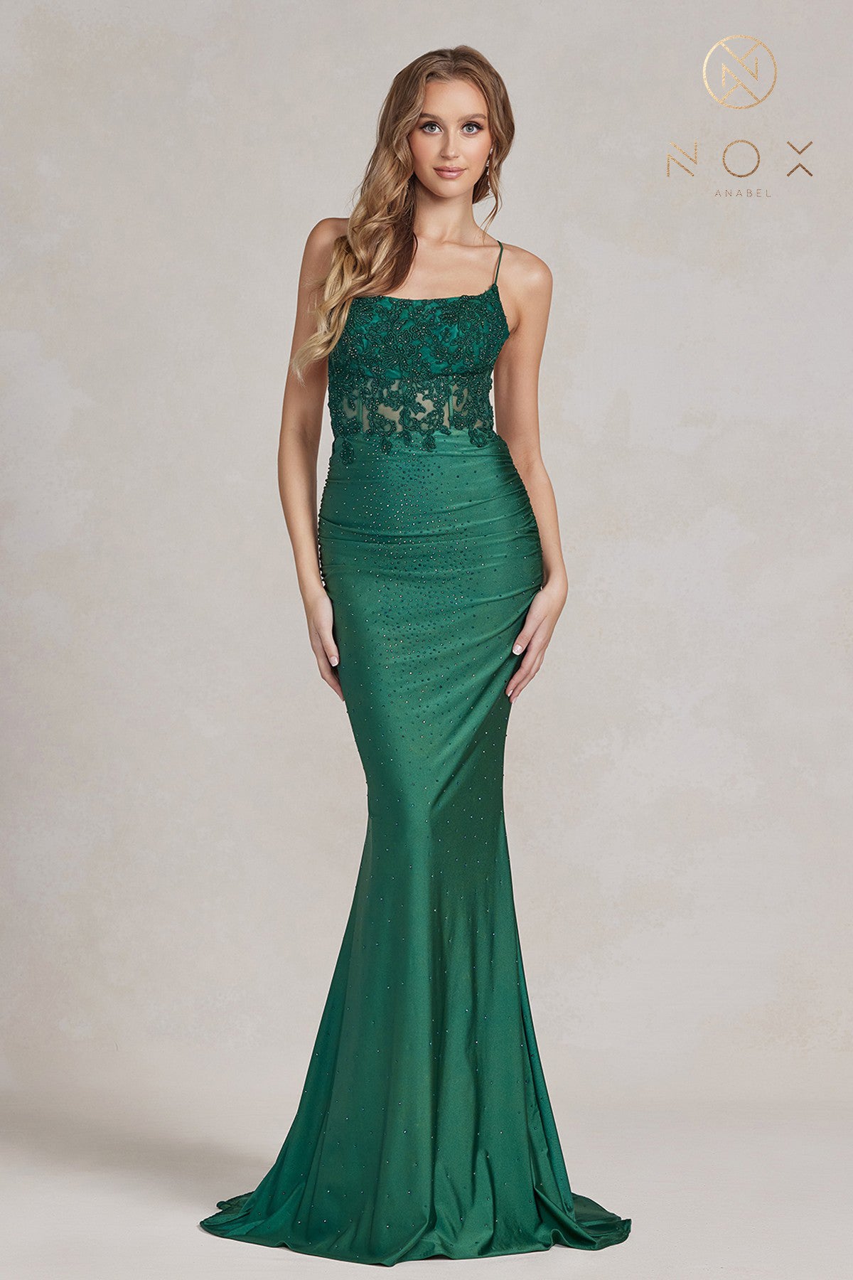 Mermaid Prom Dress w/ Satin Lace Neckline-smcdress