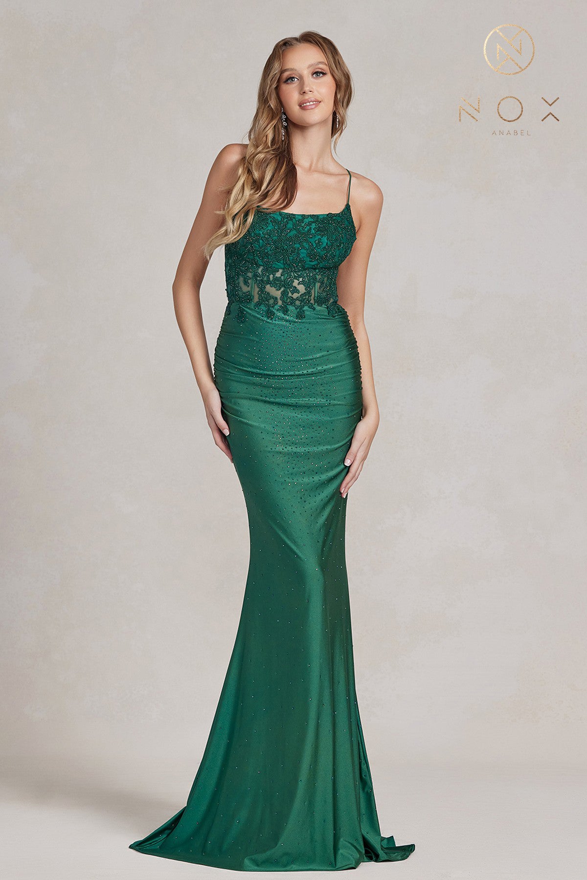 Mermaid Prom Dress w/ Satin Lace Neckline-smcdress