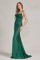 Mermaid Prom Dress w/ Satin Lace Neckline-smcdress