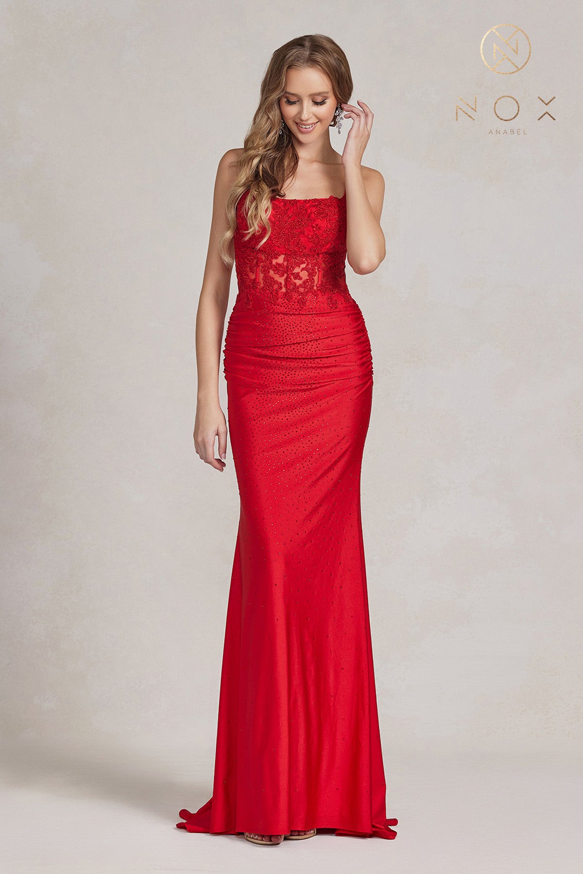 Mermaid Prom Dress w/ Satin Lace Neckline-smcdress