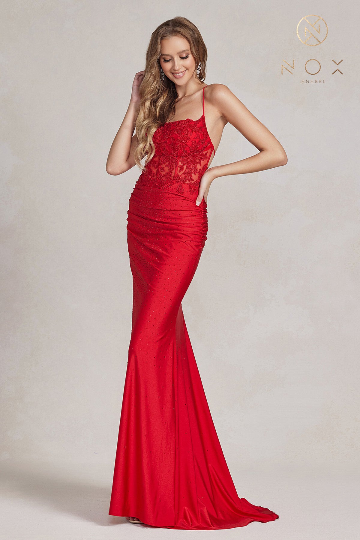 Mermaid Prom Dress w/ Satin Lace Neckline-smcdress