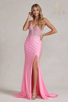 Embroidered Mermaid Dress w/Open Criss Cross Back-smcdress