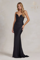 Jewel Illusion V-Neck Dress w/ Open Back-smcdress