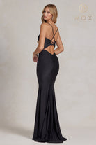 Jewel Illusion V-Neck Dress w/ Open Back-smcdress