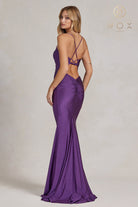 Jewel Illusion V-Neck Dress w/ Open Back-smcdress